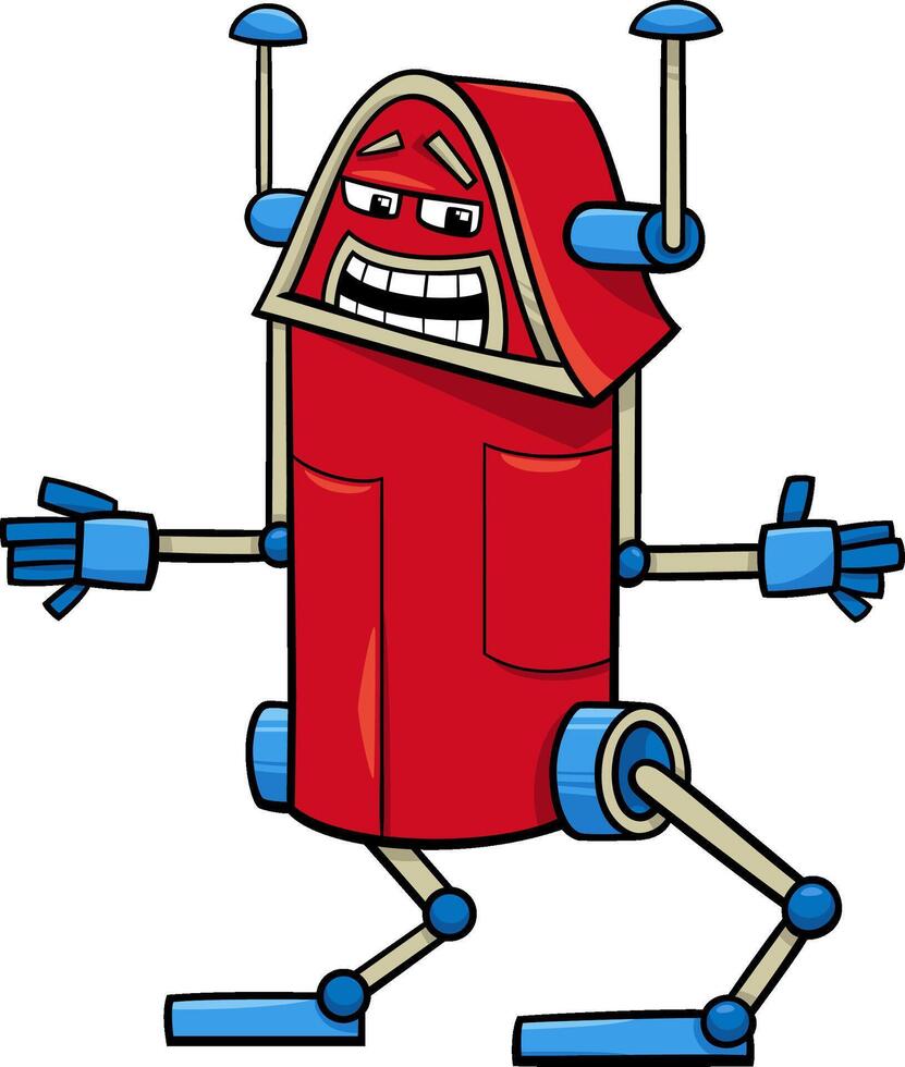 funny cartoon robot or droid fantasy character vector