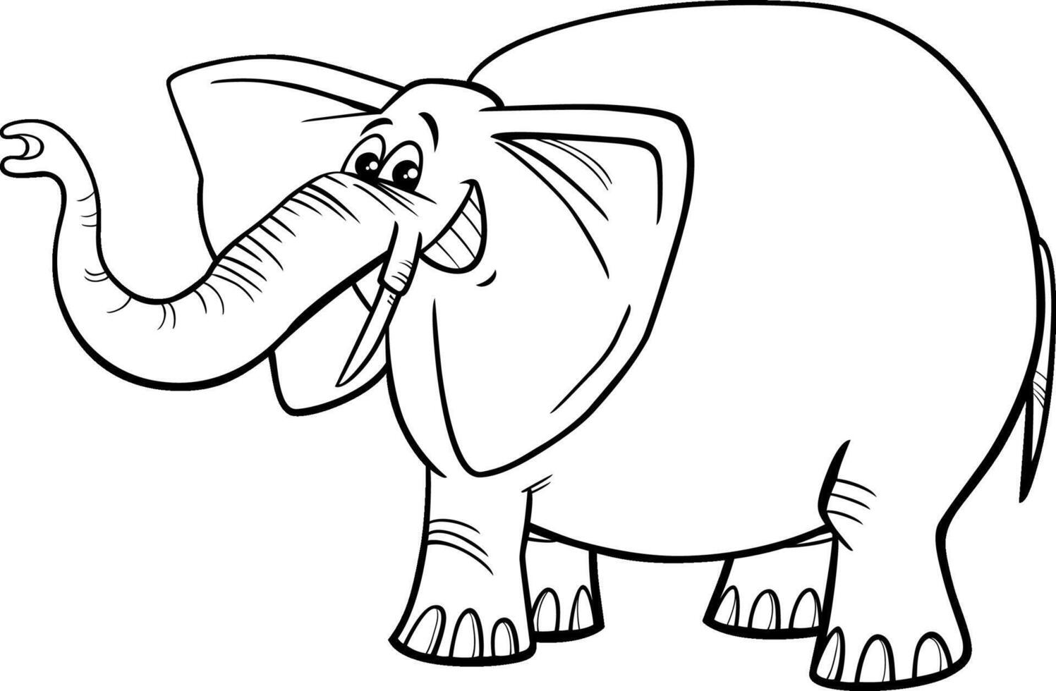 funny cartoon elephant funny wild animal character coloring page vector