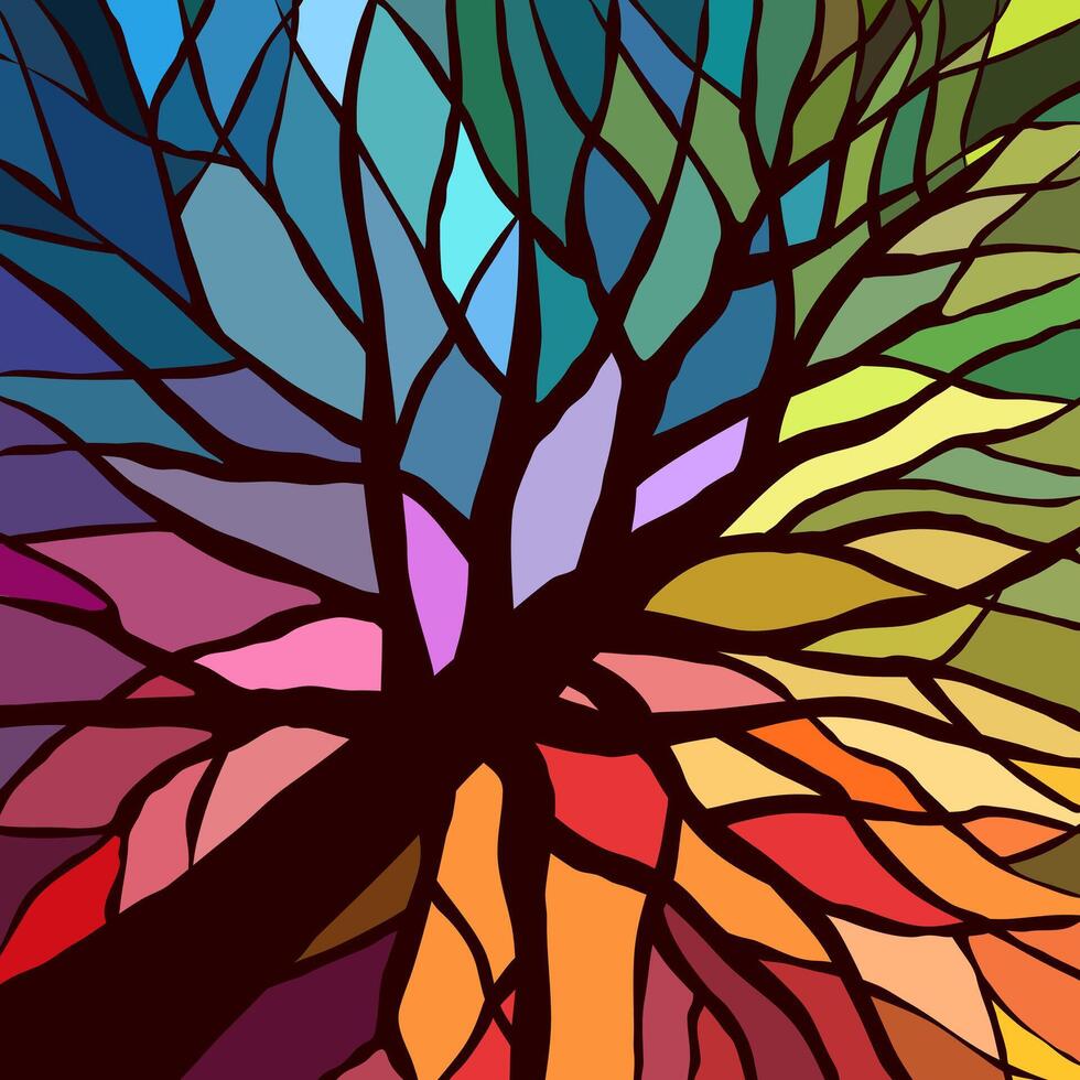 abstract mosaic tree background made of different pieces. a tree with branches and lumpy mosaic gaps in the style of antique vintage cathedral smalts and frescoes. Beautiful colorful background vector