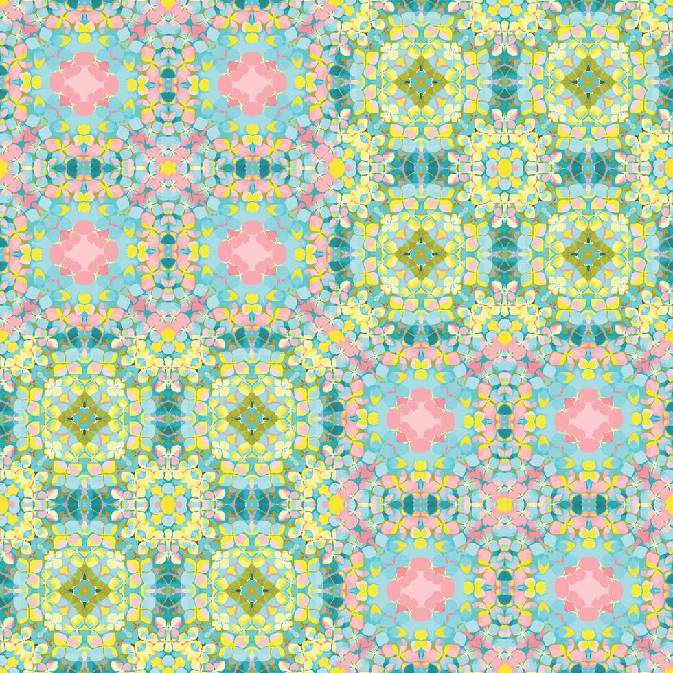 A mosaic style background pattern featuring soft pastel hues of pink, blue, and yellow. Ideal for childrens textiles, home decor, or stationery, offering a vibrant, playful touch of fresh vector