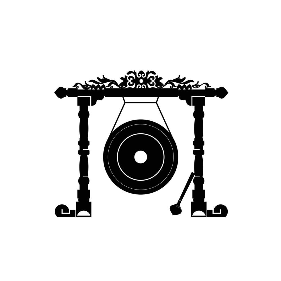 Traditional musical instrument logo illustration, gamelan gong silhouette is suitable for music shops and communities vector