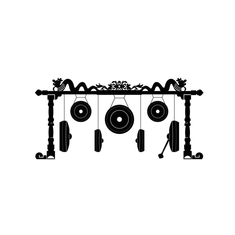 Traditional musical instrument logo illustration, gamelan kempul silhouette is suitable for music shops and communities vector
