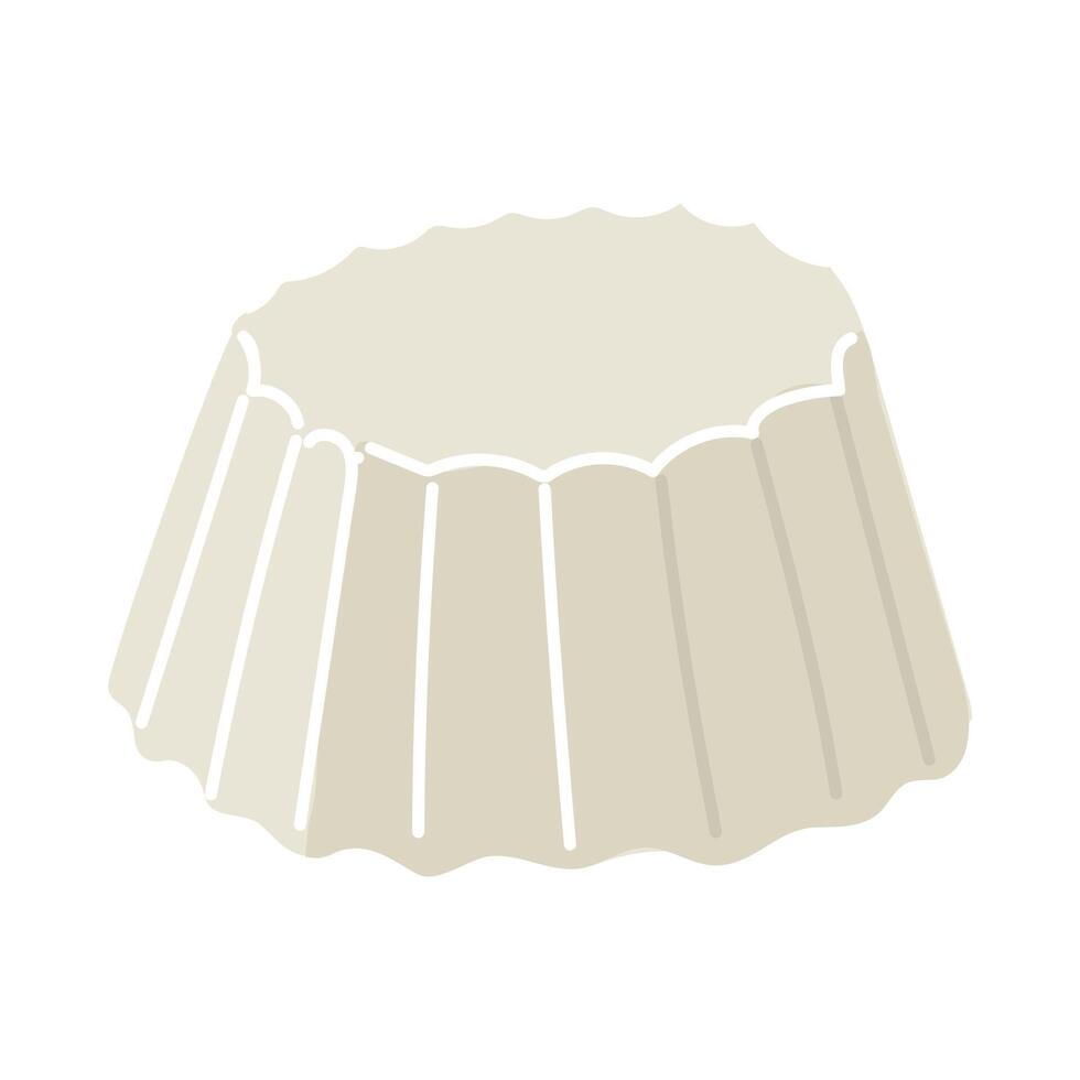 Molded Ricotta cheese in a flat style. Illustration of a dairy product, light cheese isolated on a white background. One large whole pressed product for sale. Single dairy product vector