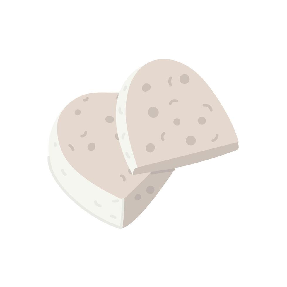 group of pieces of Feta cheese in a flat style, highlighted on a white background. A whole piece of pressed molded dairy product with sliced pieces. White Greek cottage cheese made from sheep's milk vector