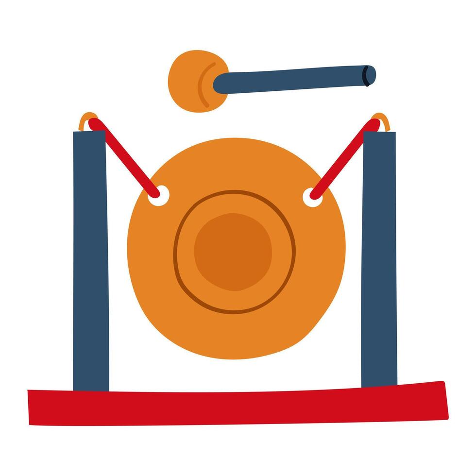 golden martial arts gong highlighted on a white background. A gold hanging plate with a kick stick for the beginning and end of boxing, kickboxing or wrestling. Desktop item vector