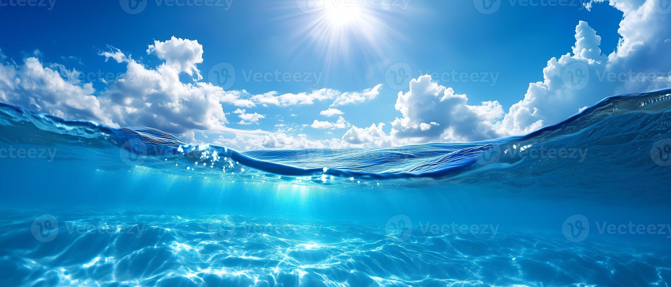 Underwater view of the sun and clouds photo