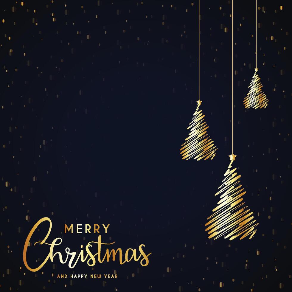 Premium merry christmas greeting card with golden tree design vector
