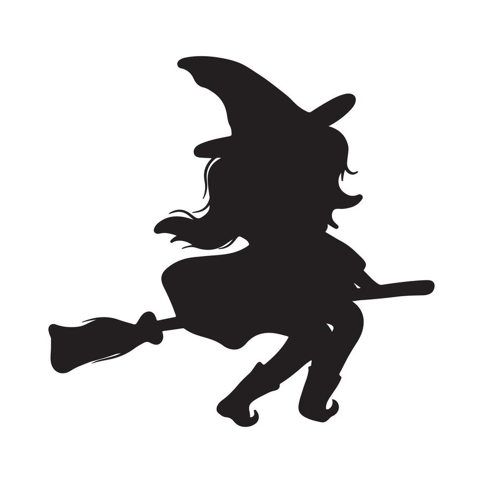silhouette of a witch on a broomstick. Halloween illustration. vector