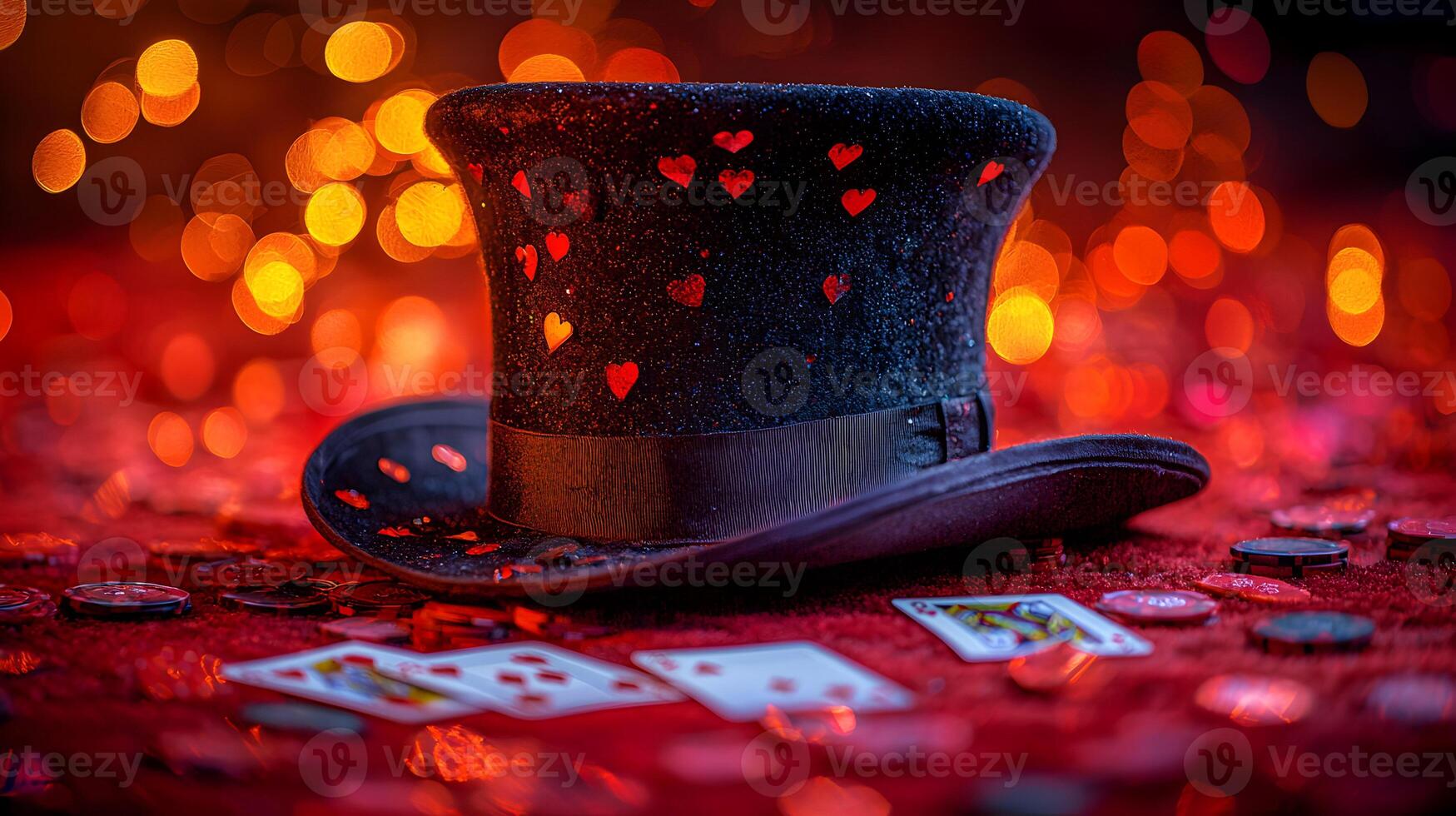 A black top hat with hearts on it photo