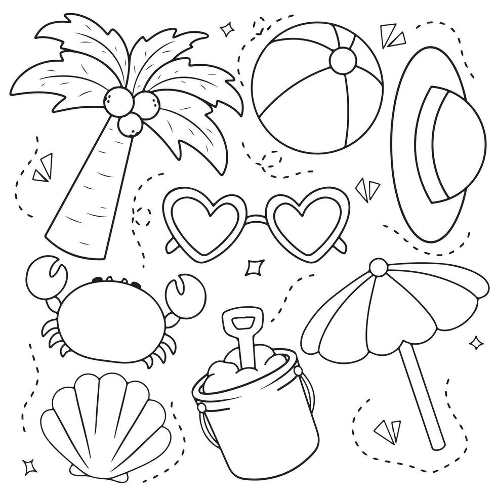 Coloring Page Outline Of set Beach Toys Illustration vector
