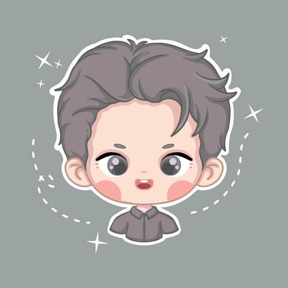 Cute boy cartoon face illustration on gray background vector