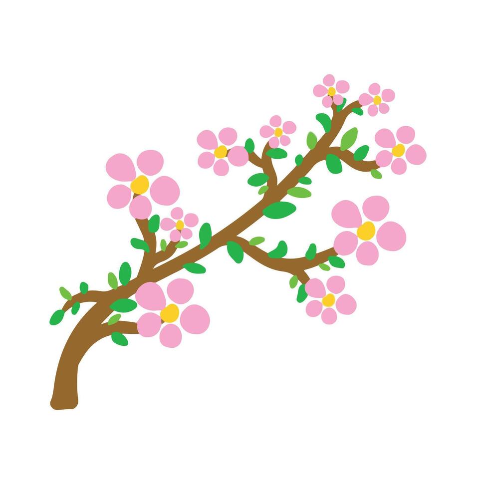 Flowering branch with pink flowers on a white background illustration vector