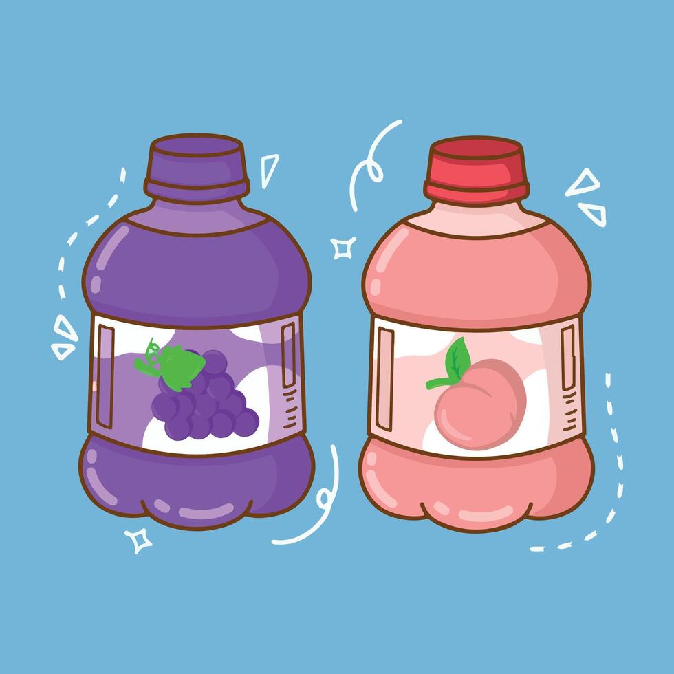 illustration of two plastic bottles with fruit jam. Cartoon style vector