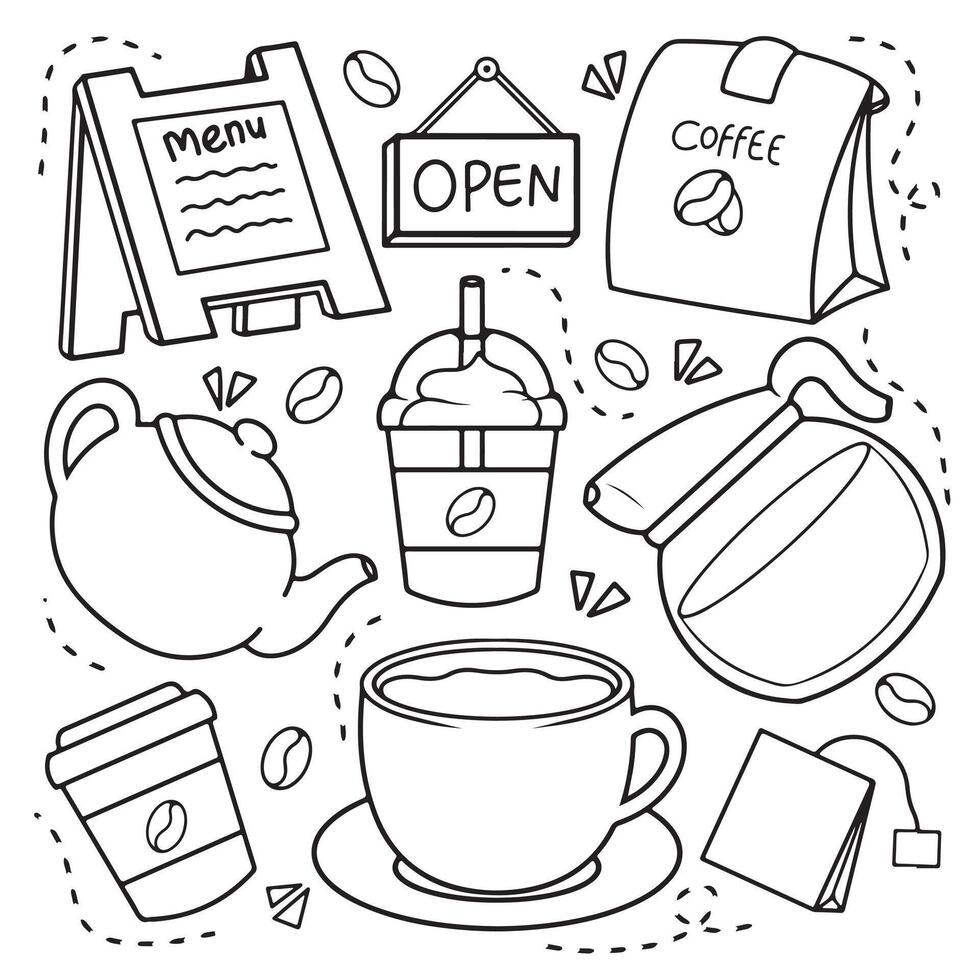 set of coffee shop doodle illustration hand drawn doodle design vector
