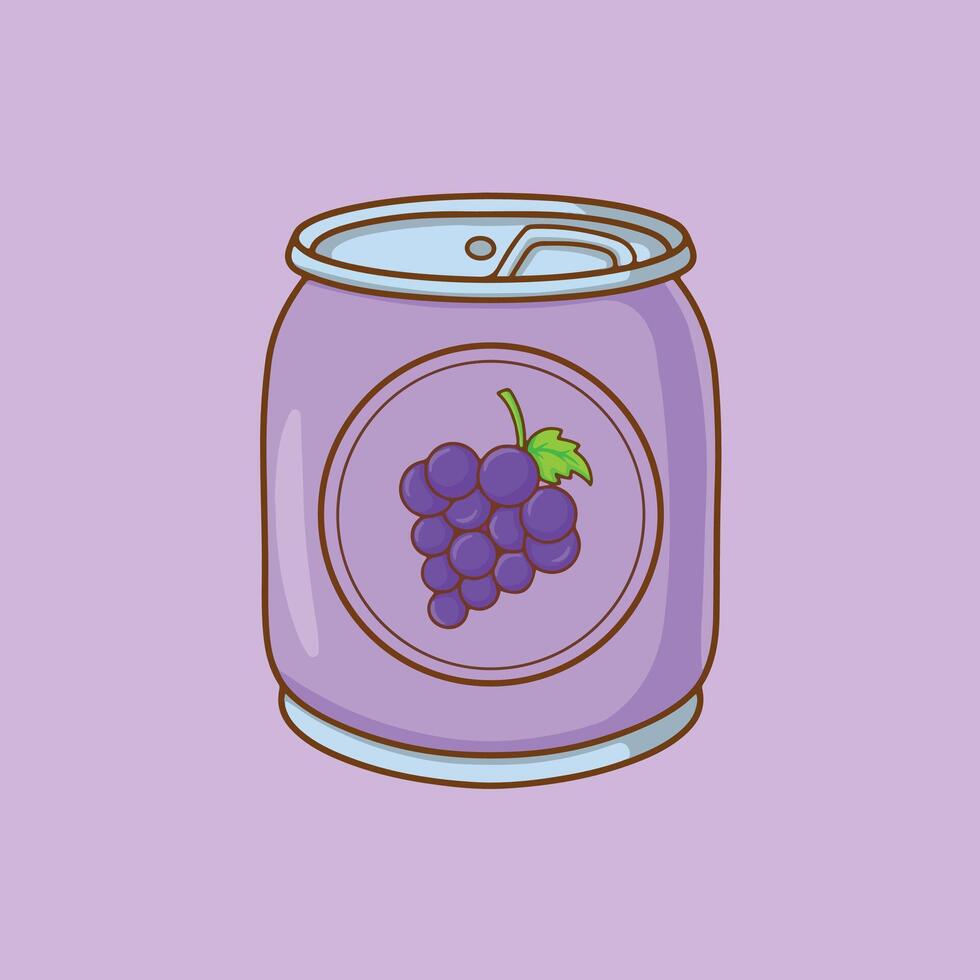 Grapes in a tin can illustration in cartoon style vector
