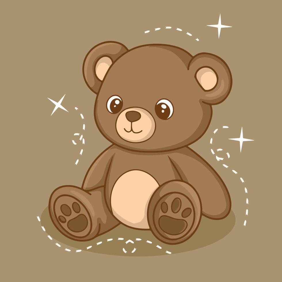 Cute teddy bear on a brown background illustration. vector