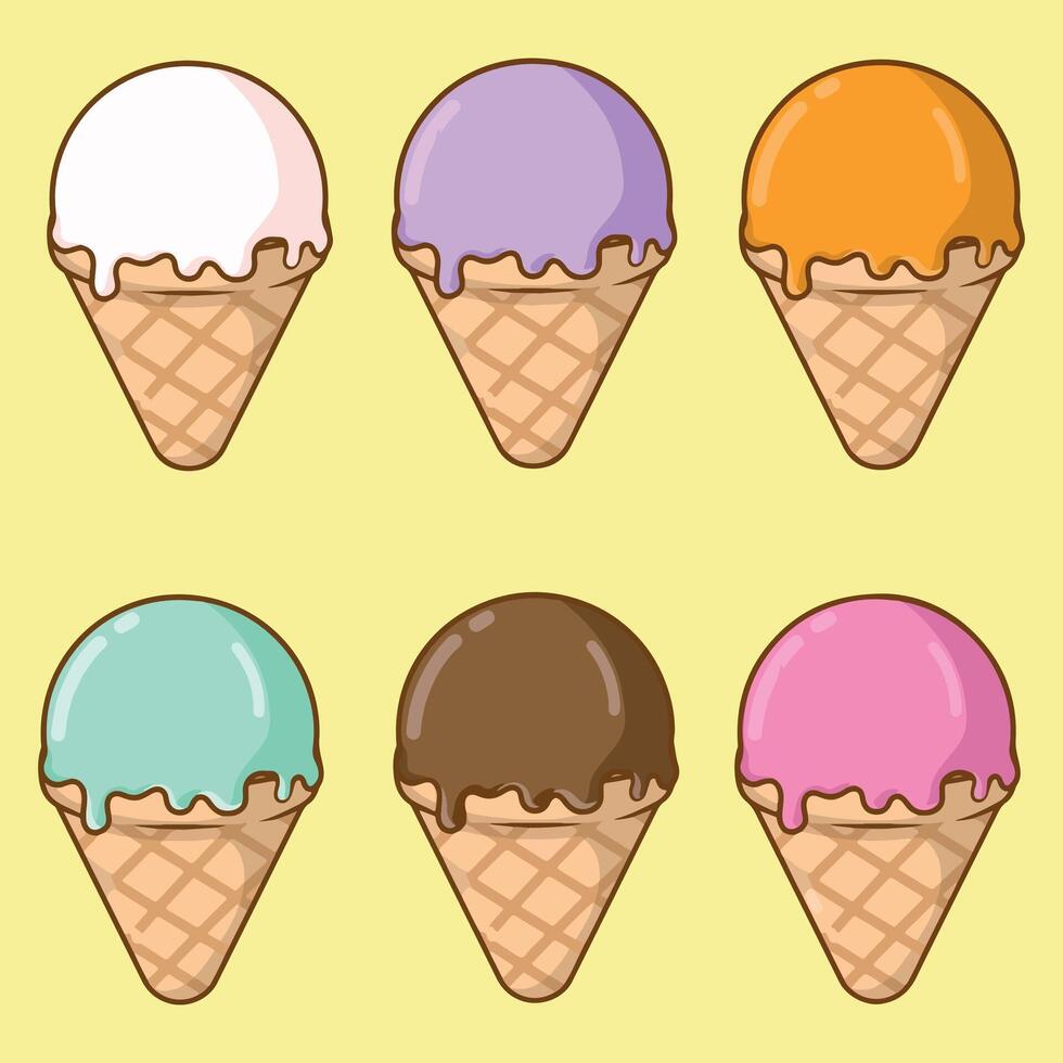 Ice cream icon set in cartoon style illustration isolated on white background. vector