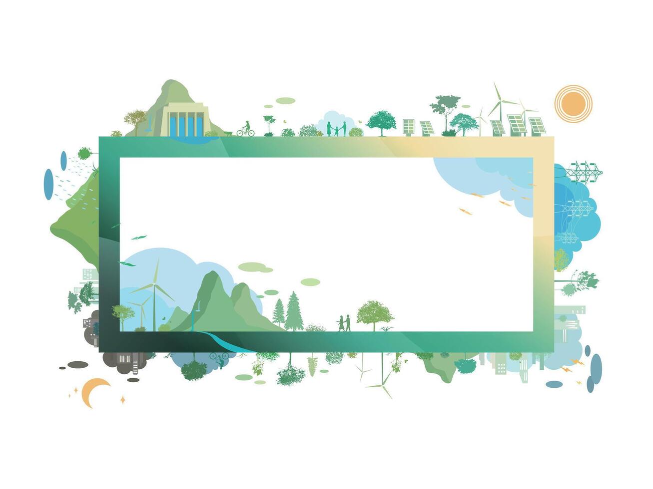 ESG and ECO friendly community A006 rectangle frame shows by the green environmental and cozy people its suit to add words and picture inside about ESG illustration graphic EPS 10 vector