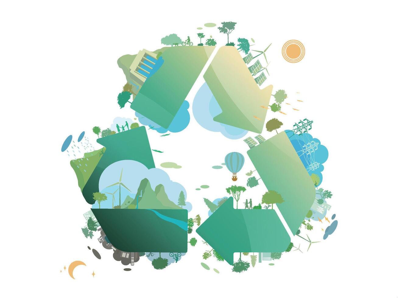 ESG and ECO friendly community A003 with recycling symbol shows by the green environmental and cozy people its suit to add words inside about ESG illustration graphic EPS 10 vector