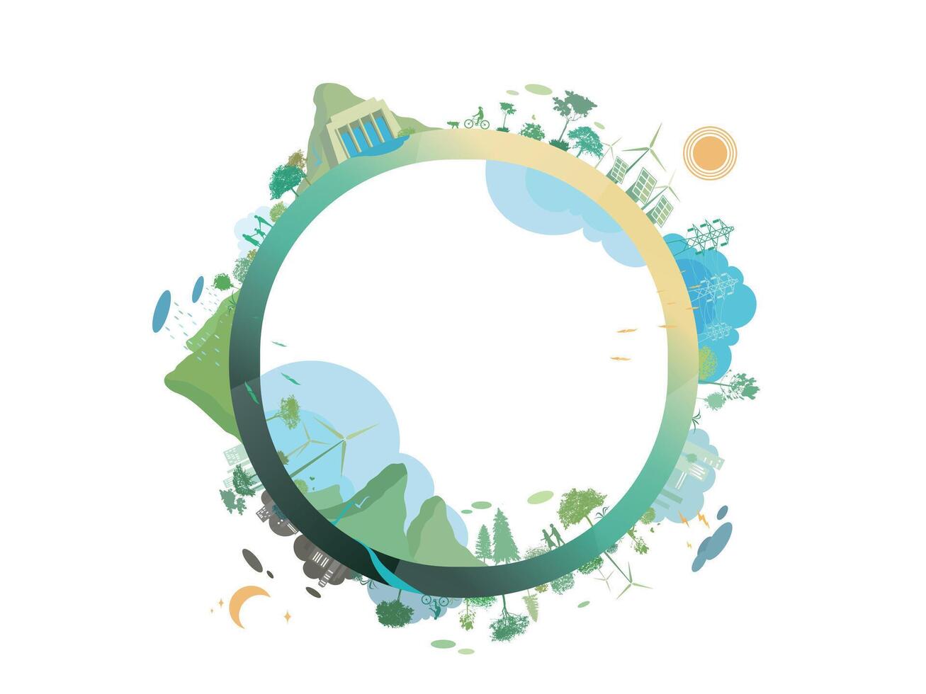 ESG and ECO friendly community circle frame shows by the green environmental and cozy people its suit to add words and picture inside about ESG illustration graphic EPS 10 vector