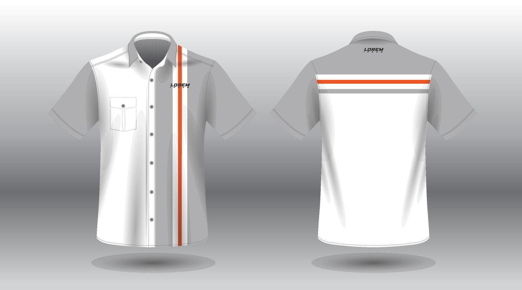 white gray short sleeve work shirt with red stripe vector