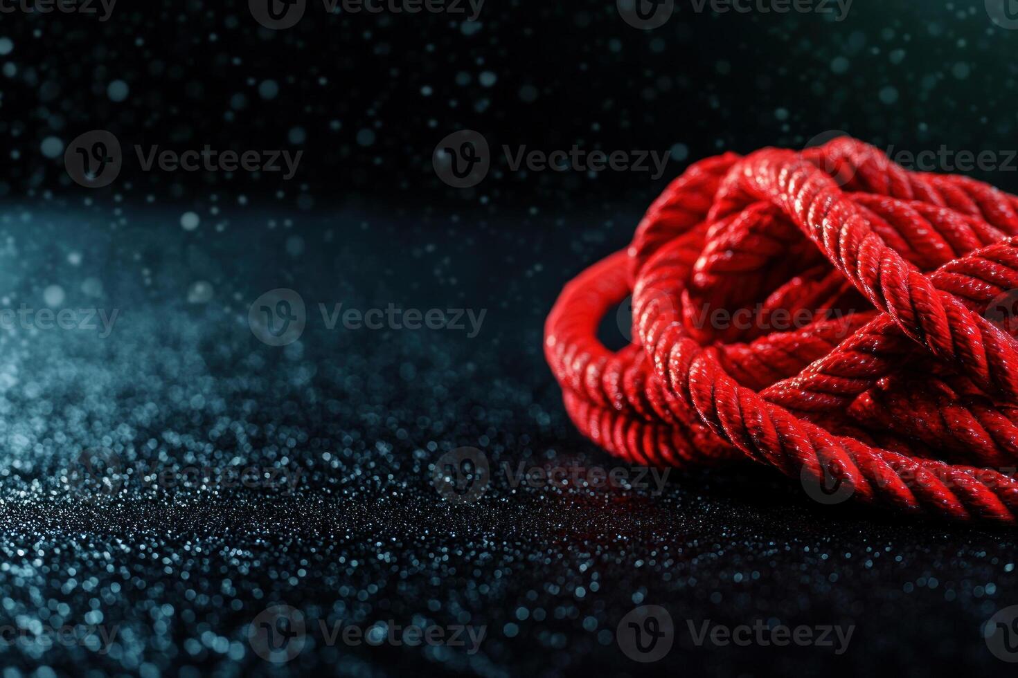 Red jump ropes coiled on a textured gym floor, gritty and raw setting, conveying intensity and focus in fitness routines photo