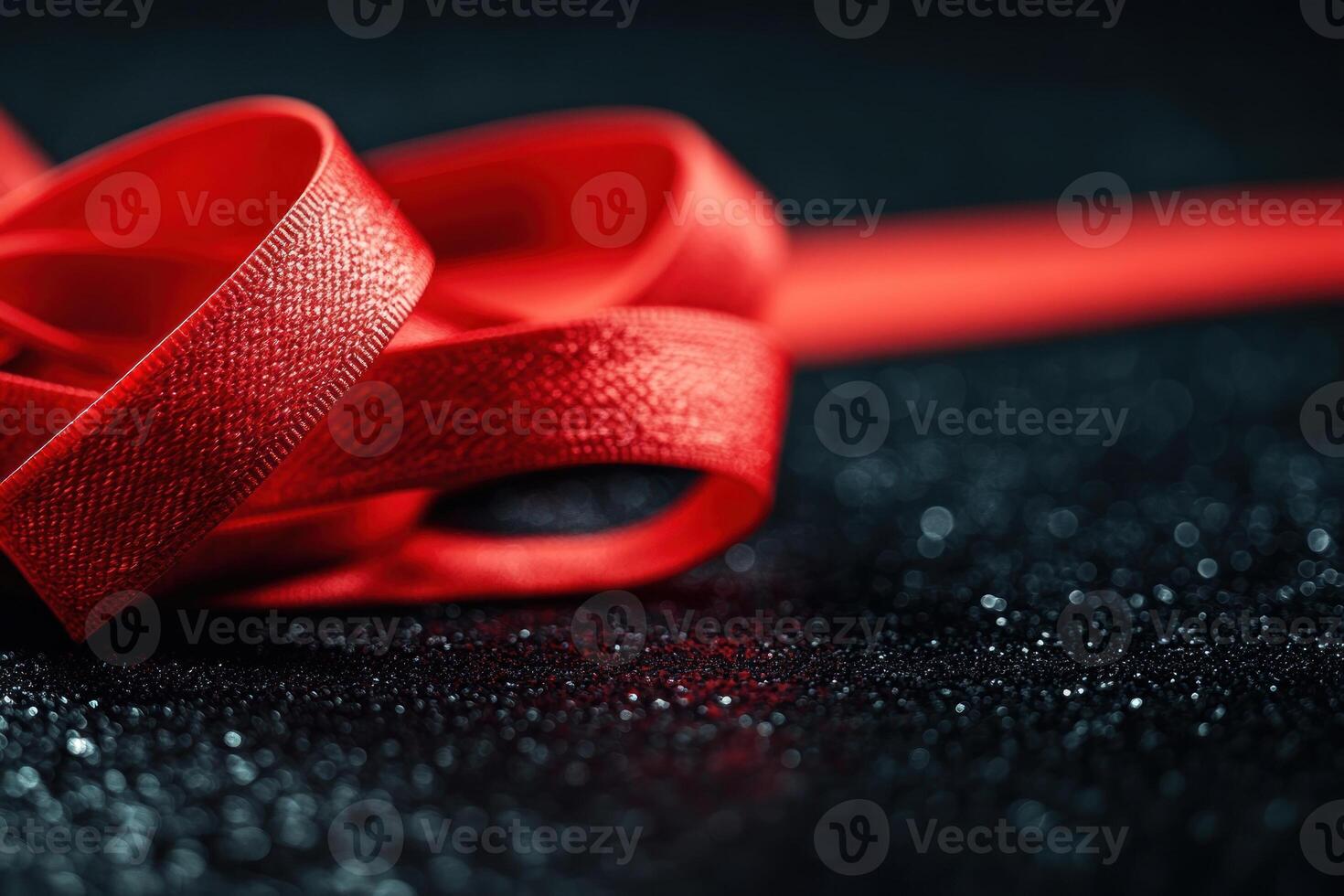 Red resistance bands stretching across a sleek black gym mat, minimal design with focus on fitness versatility and dynamic training photo