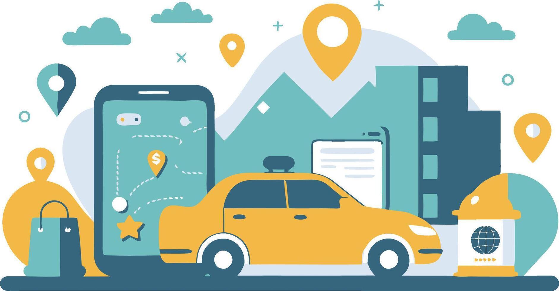 Navigating the City with Online Taxi, Car Sharing, and GPS Pinpoints vector