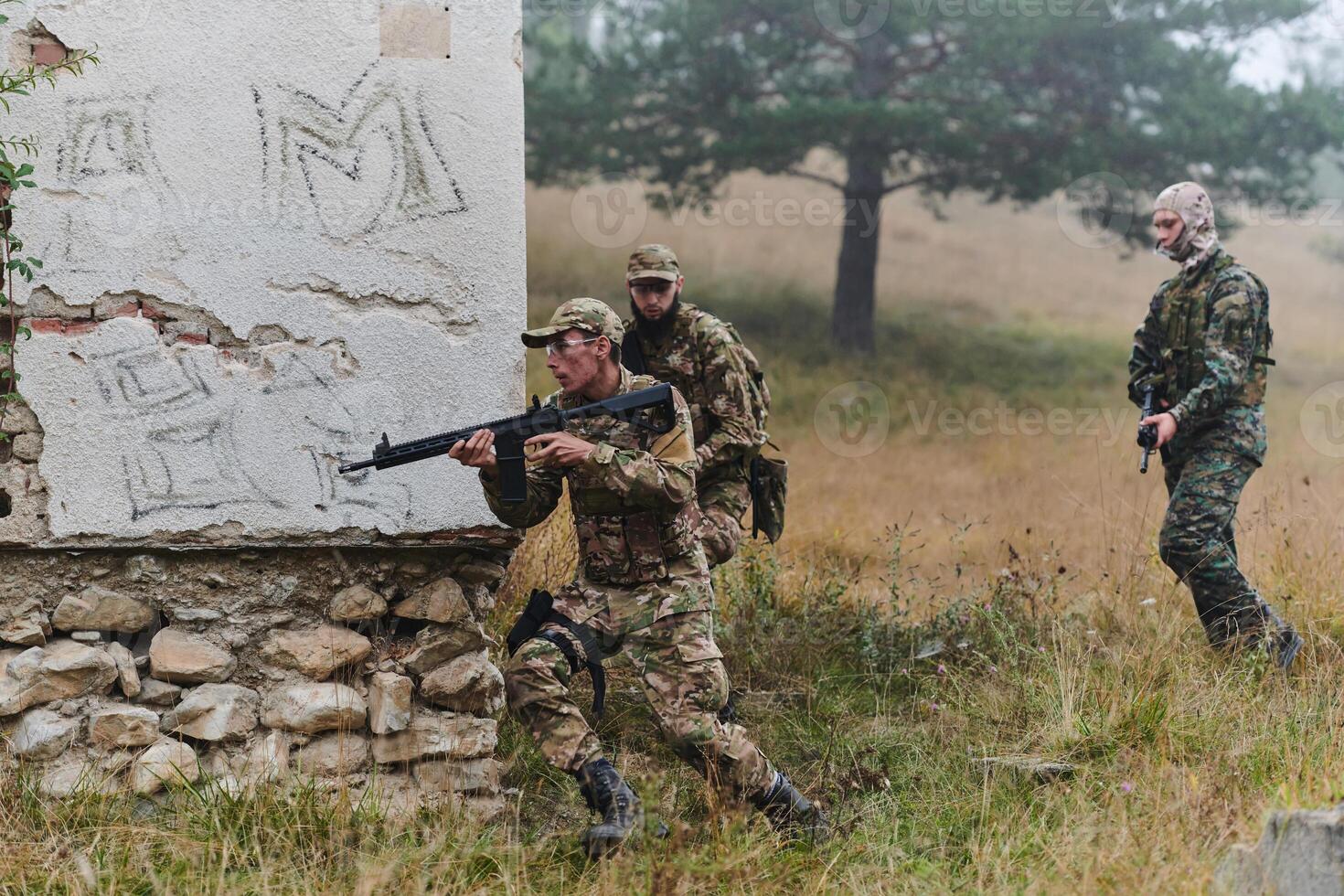 In a high stakes mission, a specialized military unit executes a tactical operation to secure a dangerous house where terrorists are believed to be hiding, showcasing precision and coordinated photo
