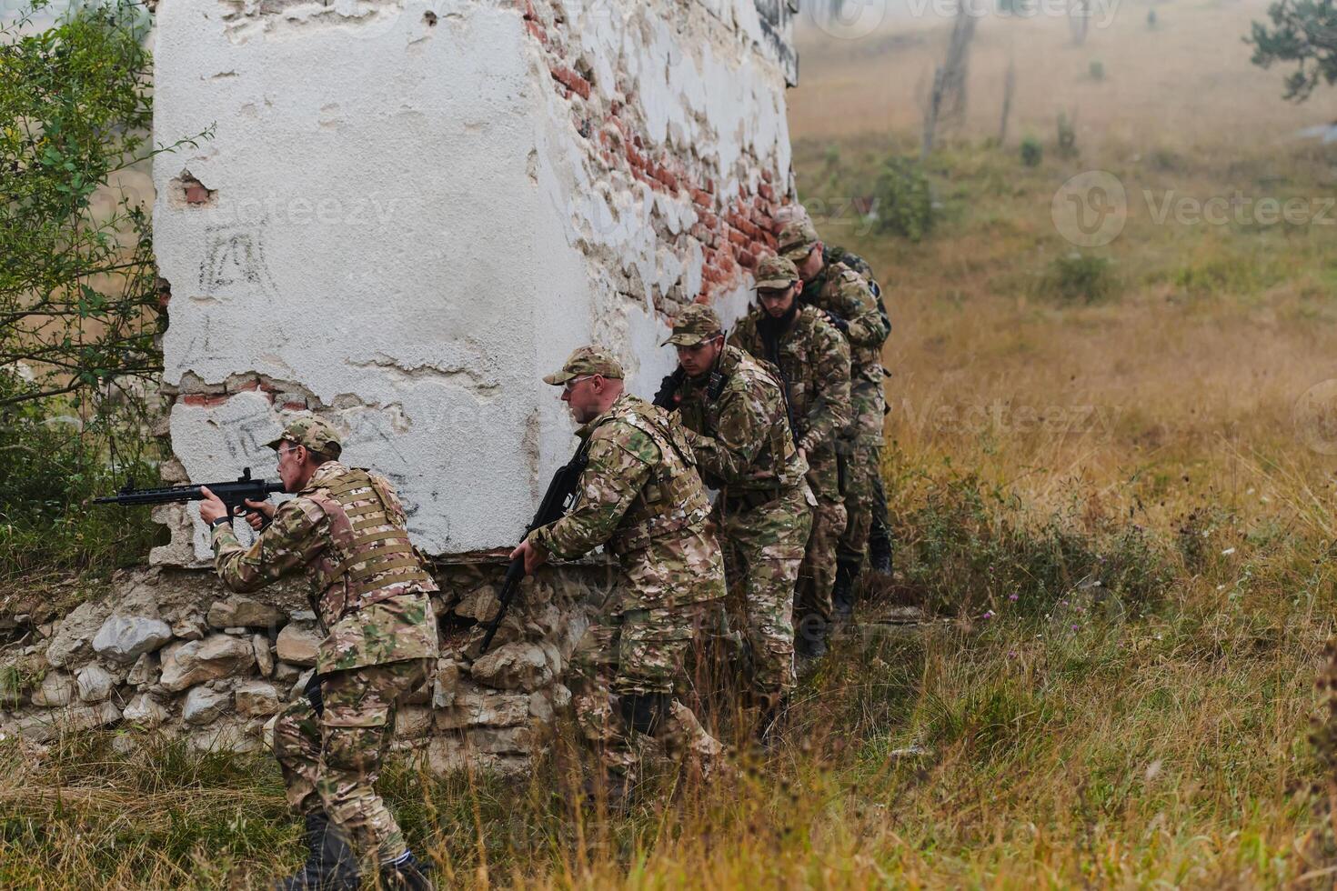 In a high stakes mission, a specialized military unit executes a tactical operation to secure a dangerous house where terrorists are believed to be hiding, showcasing precision and coordinated photo