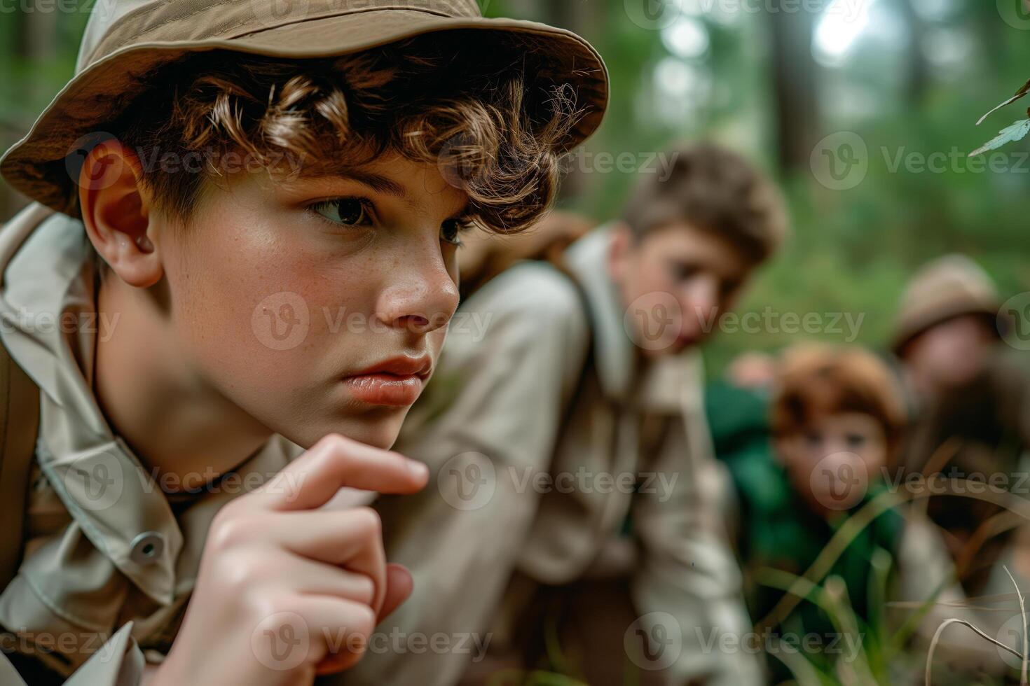 Curiosity in Nature Young Explorers on an Outdoor Adventure in the Forest photo