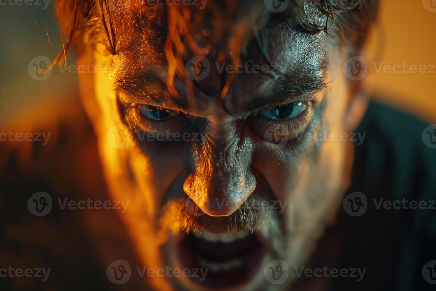 Intense Male Expression in Dramatic Lighting Capturing Anger and Emotion photo