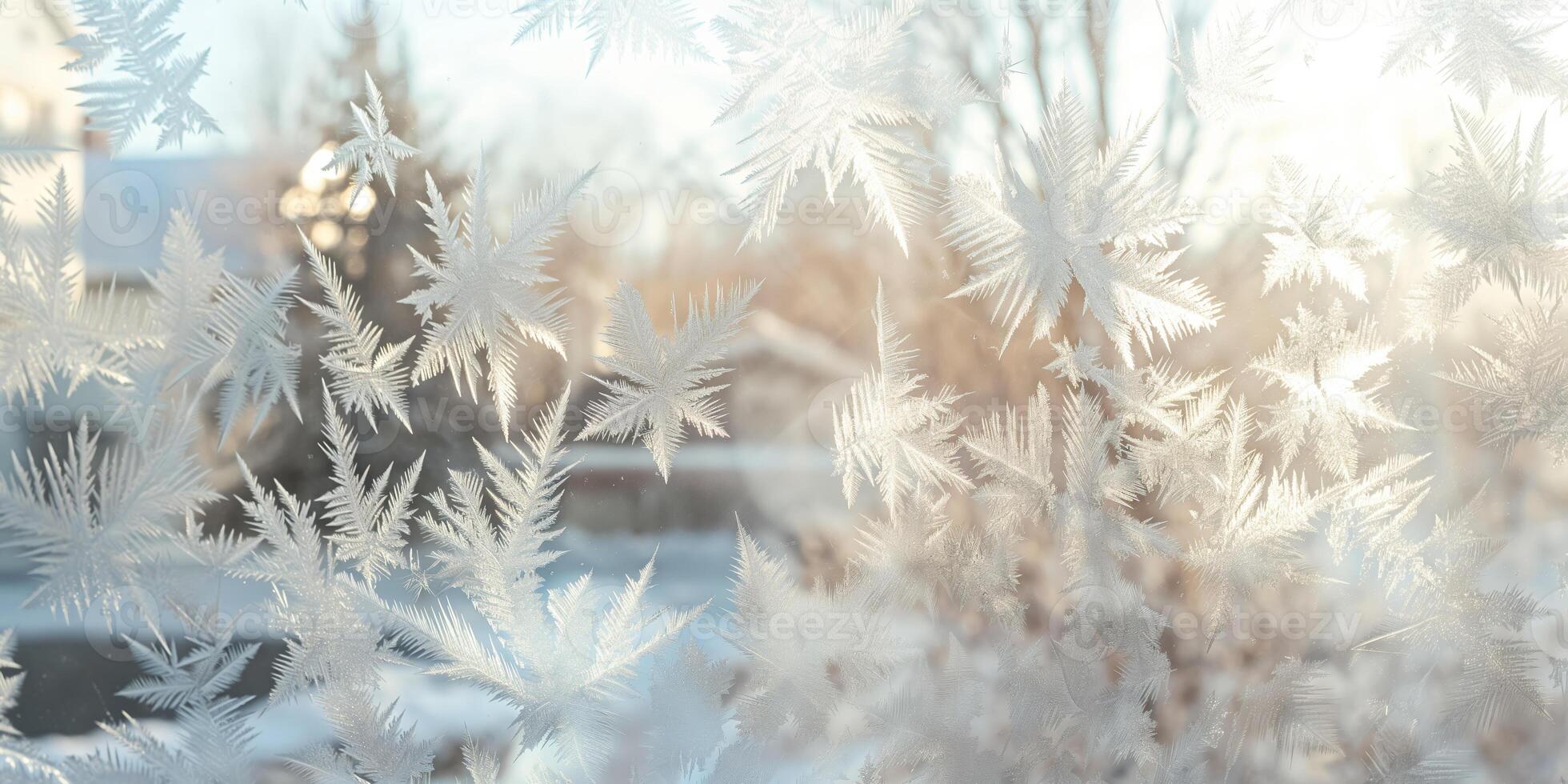 CloseUp of Frost Patterns on a Window in Morning Light photo