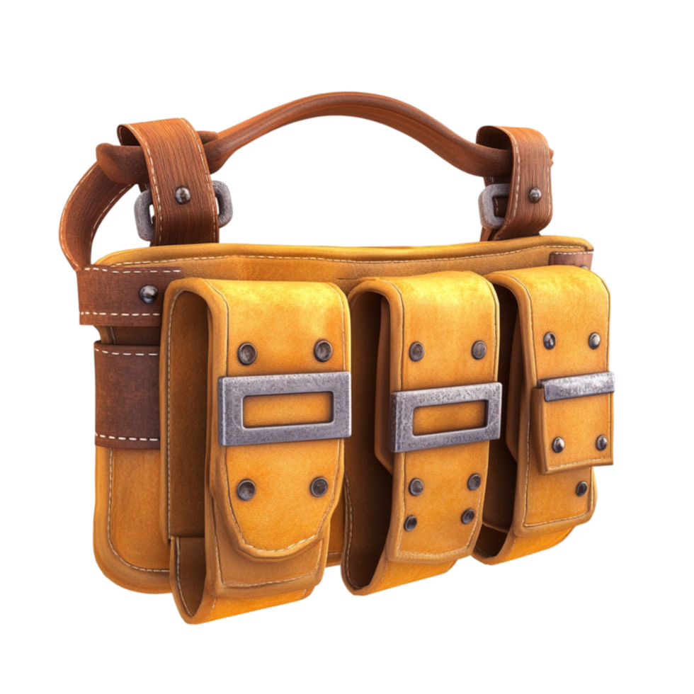Yellow Leather Handbag with Brown Strap Rectangular Shape png