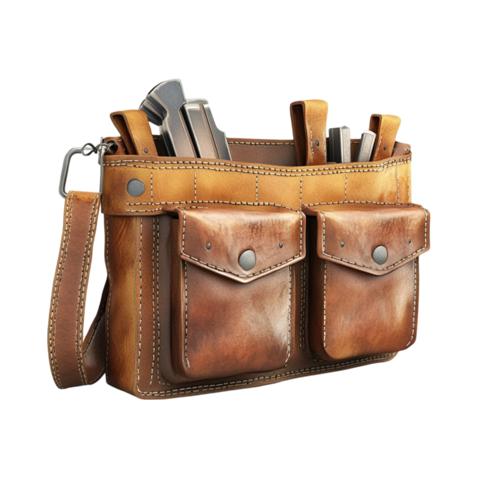 Brown Leather Tool Bag with Rectangular Shape png
