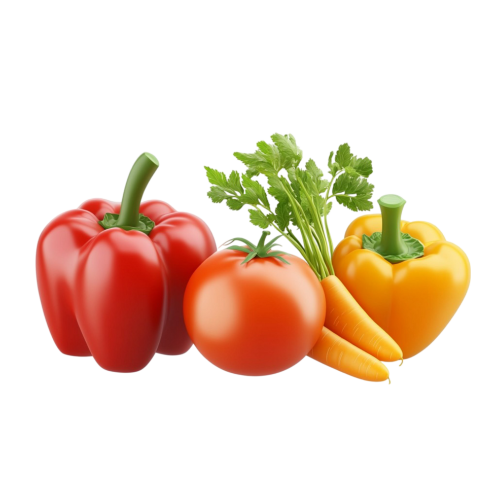 Red Bell Peppers and Carrots with Green Stems png