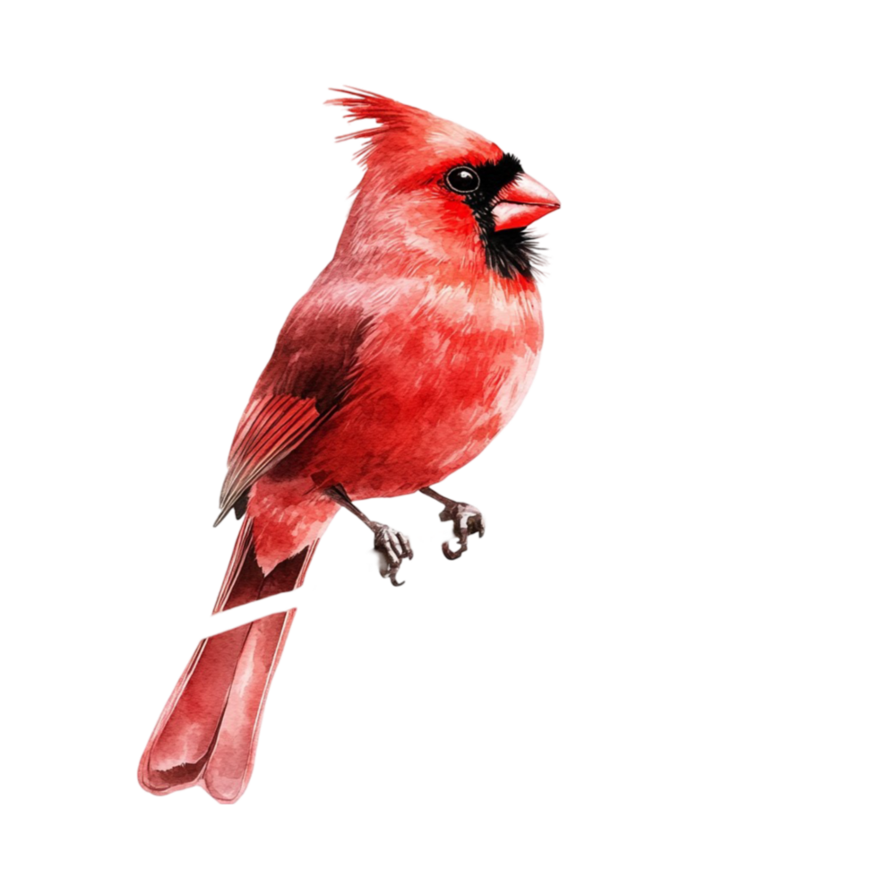 Red Cardinal with Black Face, Beak, and Feet Perched on a Branch png