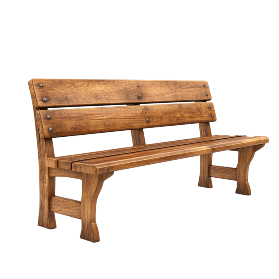 Wooden Bench with Curved Backrest and Armrests png