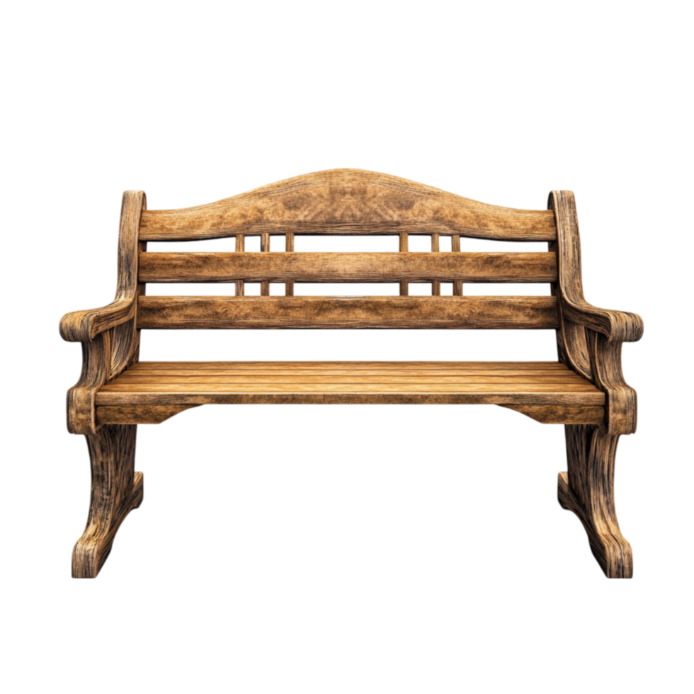 Wooden Bench with Curved Backrest and Armrests png