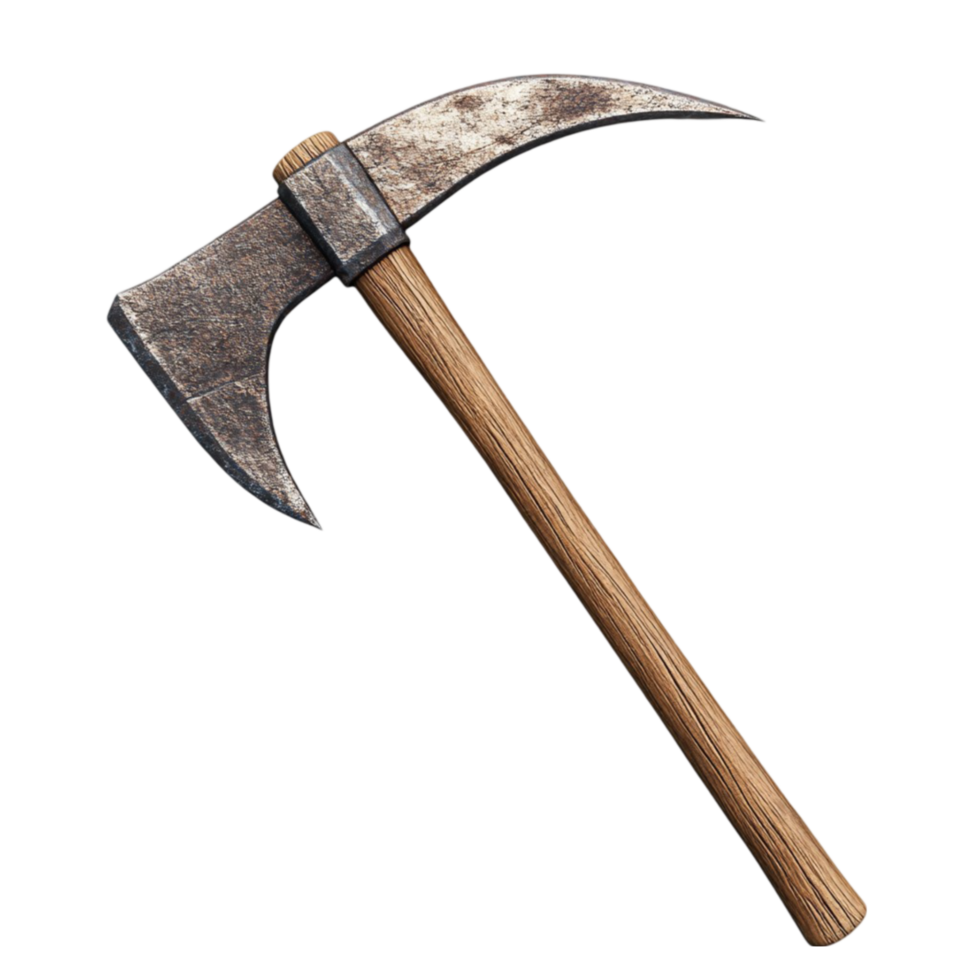 Wooden Axe with Rusted Head and Wooden Handle png