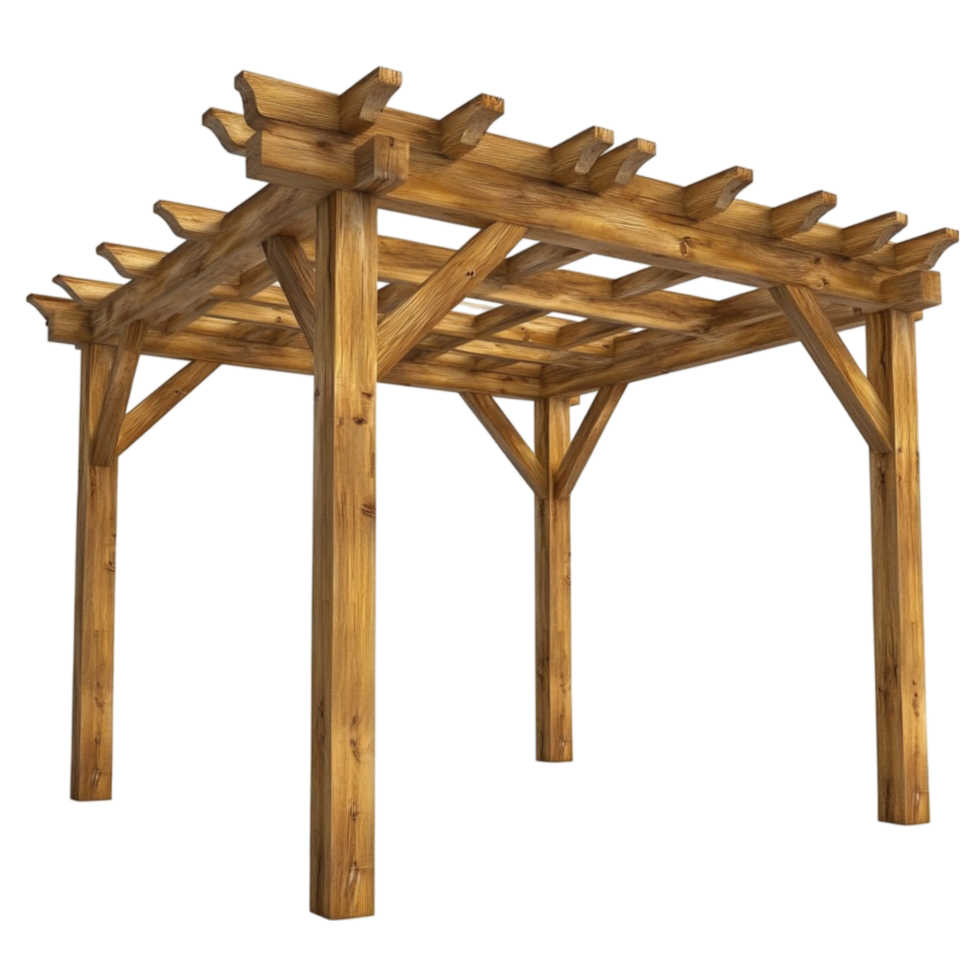 Wooden Gazebo with Wooden Roof and Posts png