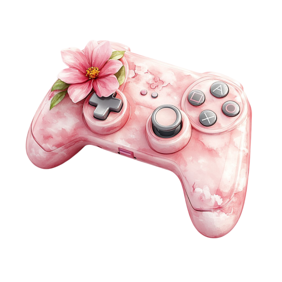 Pink Gaming Controller with a Pink Flower Design png