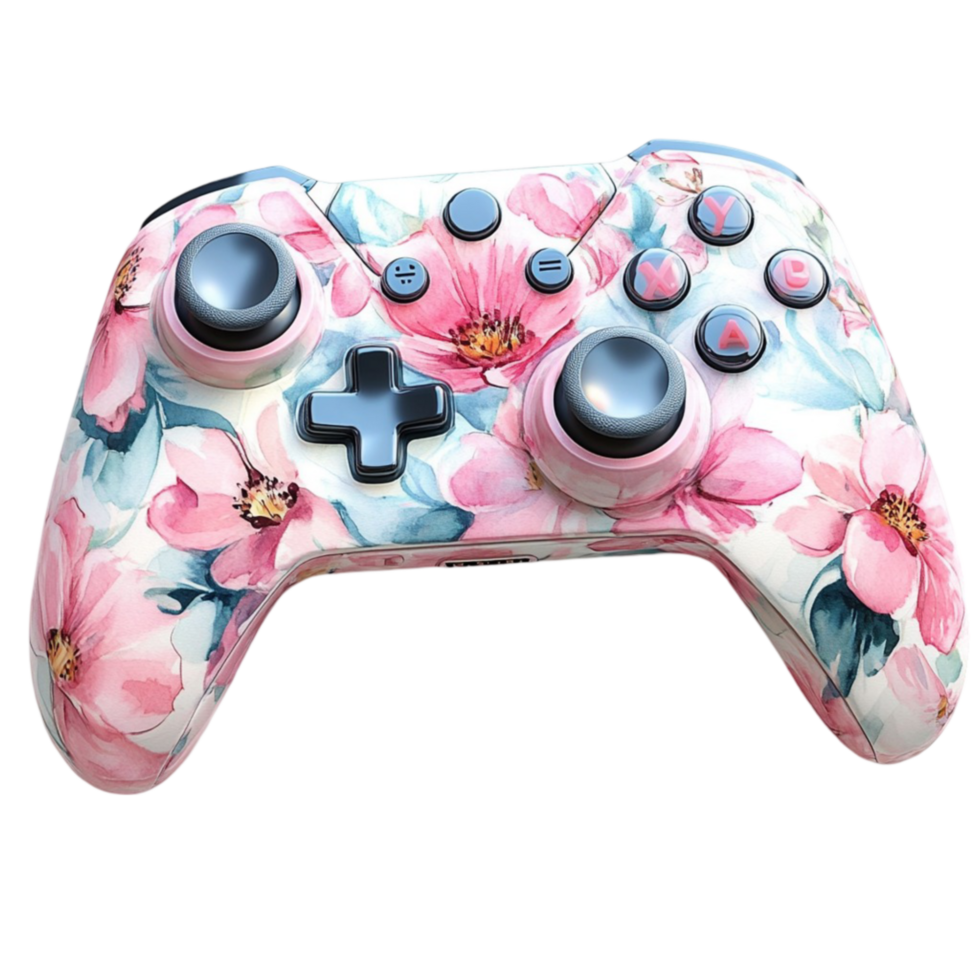 Pink and Black Xbox Controller with Blue and Black Buttons and D-Pad png