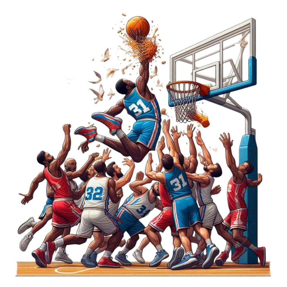 Basketball Player in Mid-Air About to Dunk the Ball png