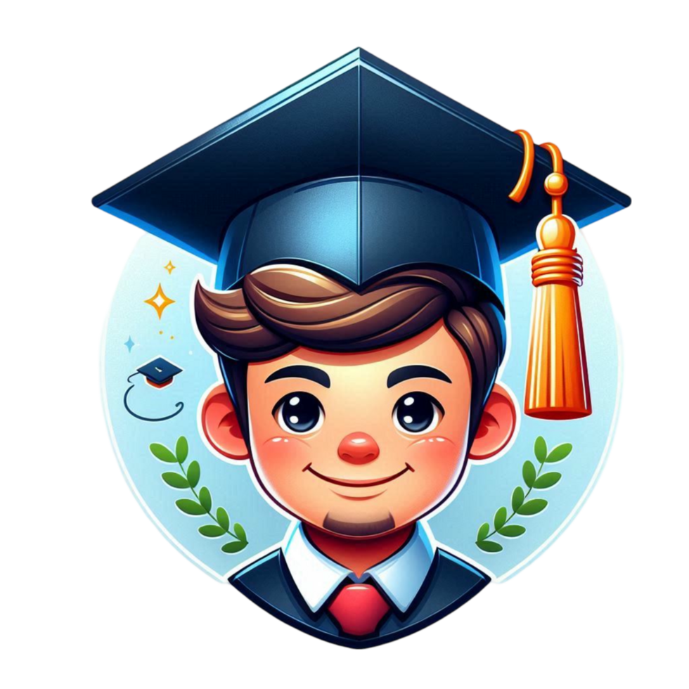 Smiling Cartoon Character Wearing Graduation Cap and Gown png