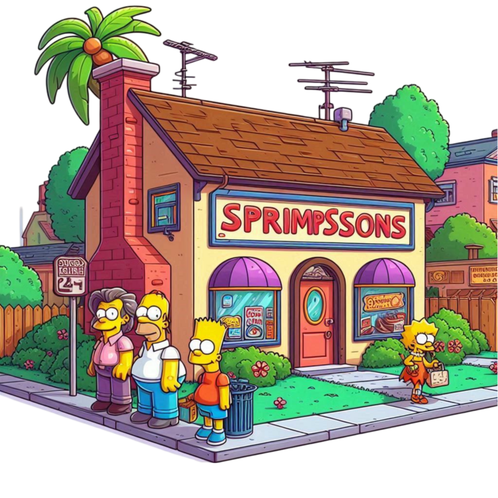Cartoon Family Standing in Front of a Store Called Sprimmons png