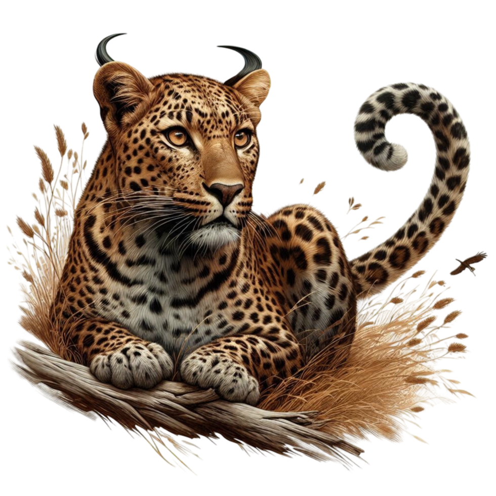 Leopard Sitting on Dry Grass png