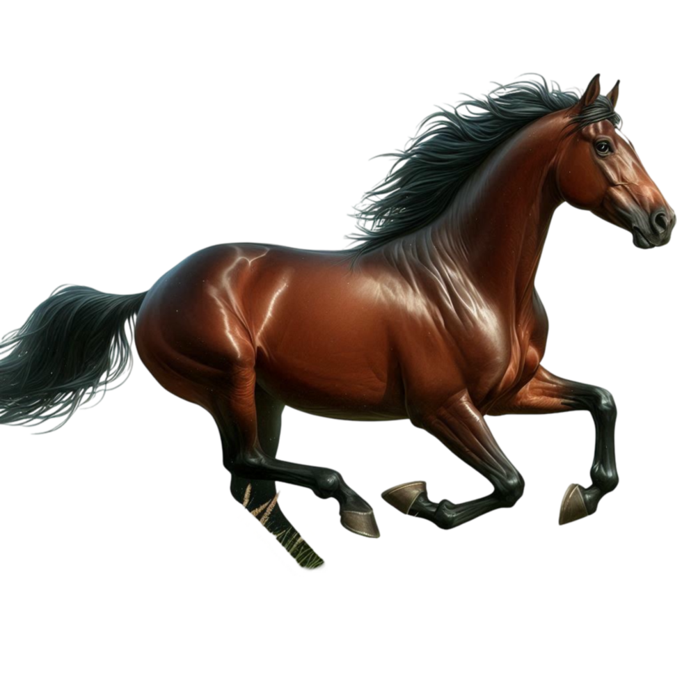 Brown Horse in Motion with Flowing Mane and Tail png