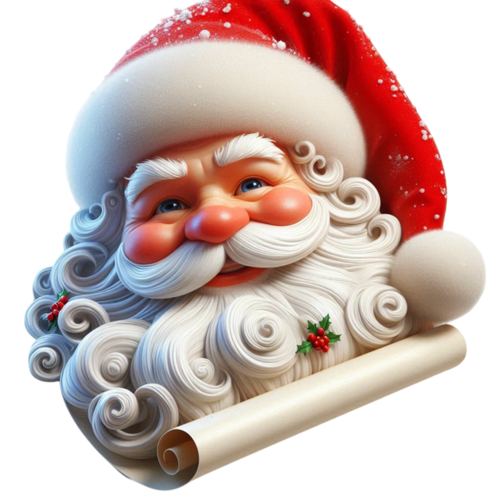 Smiling Santa Claus in Red and White Suit with White Beard and Red Hat png