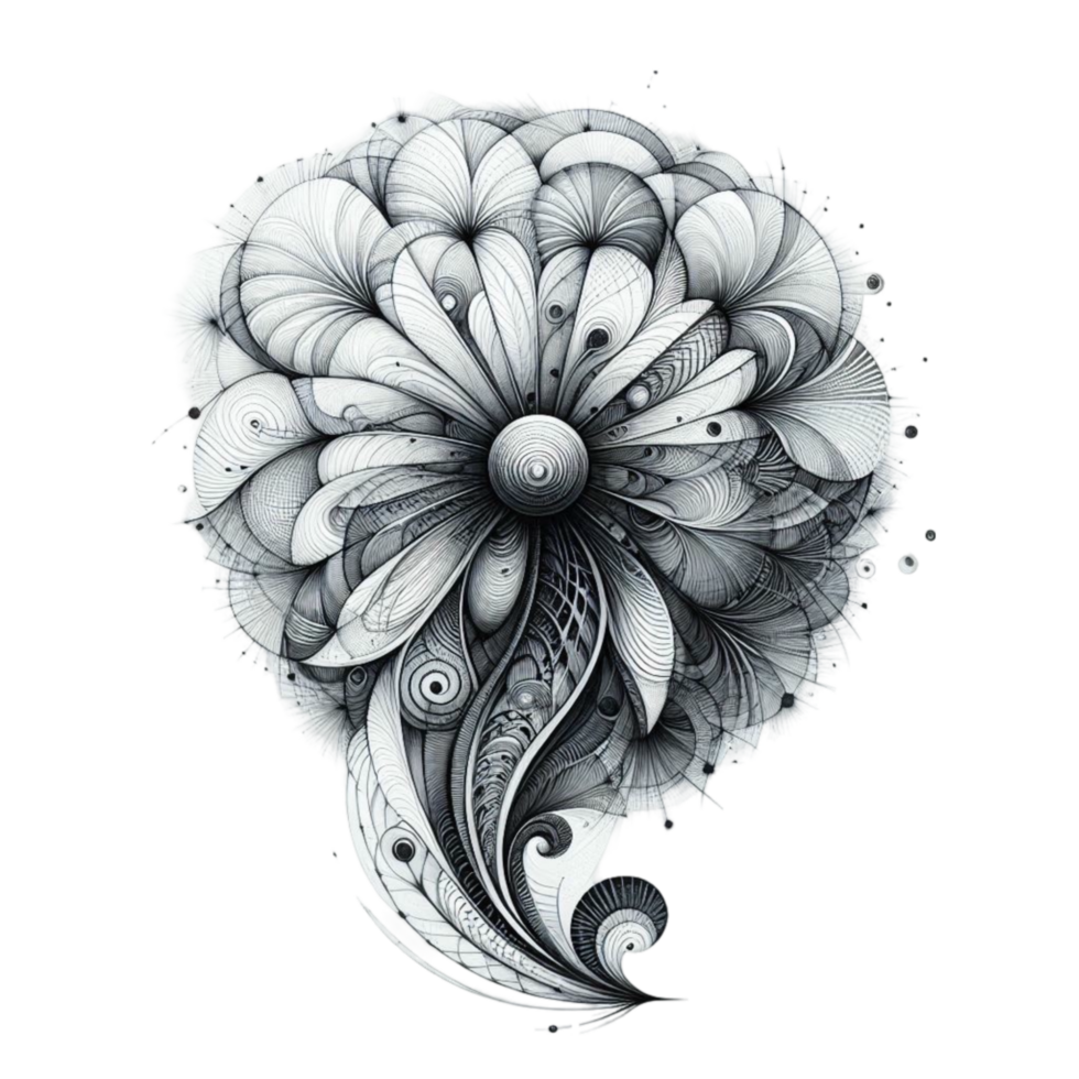 Stylized Flower with Flourishing Swirling Lines and Curves png